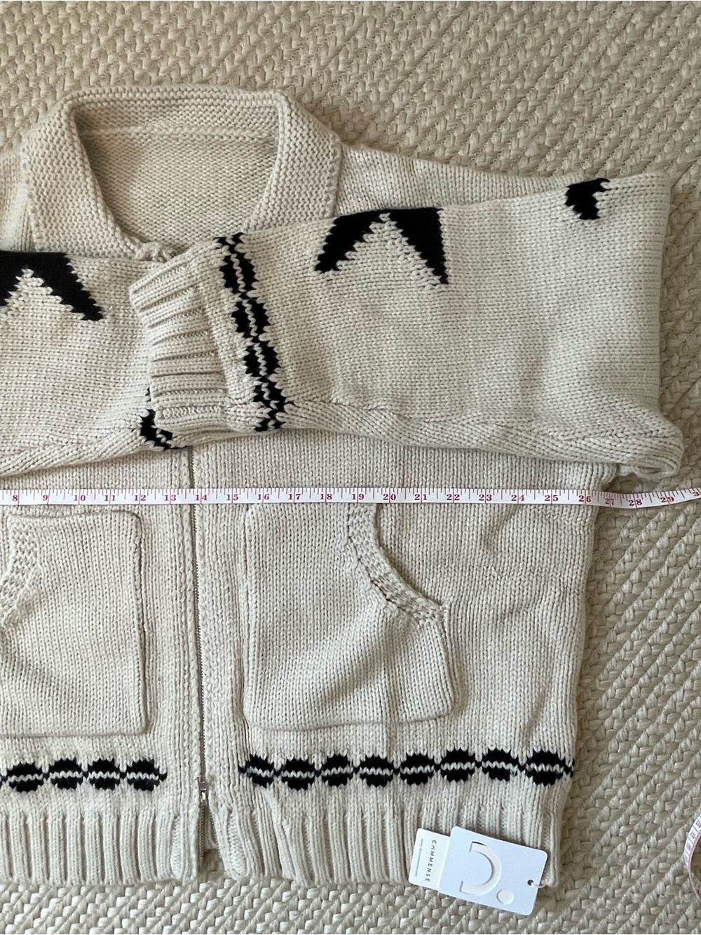 Commence Cream Double Zip-Front Chunky Knit with Black Star Detail - Picture 5 of 7